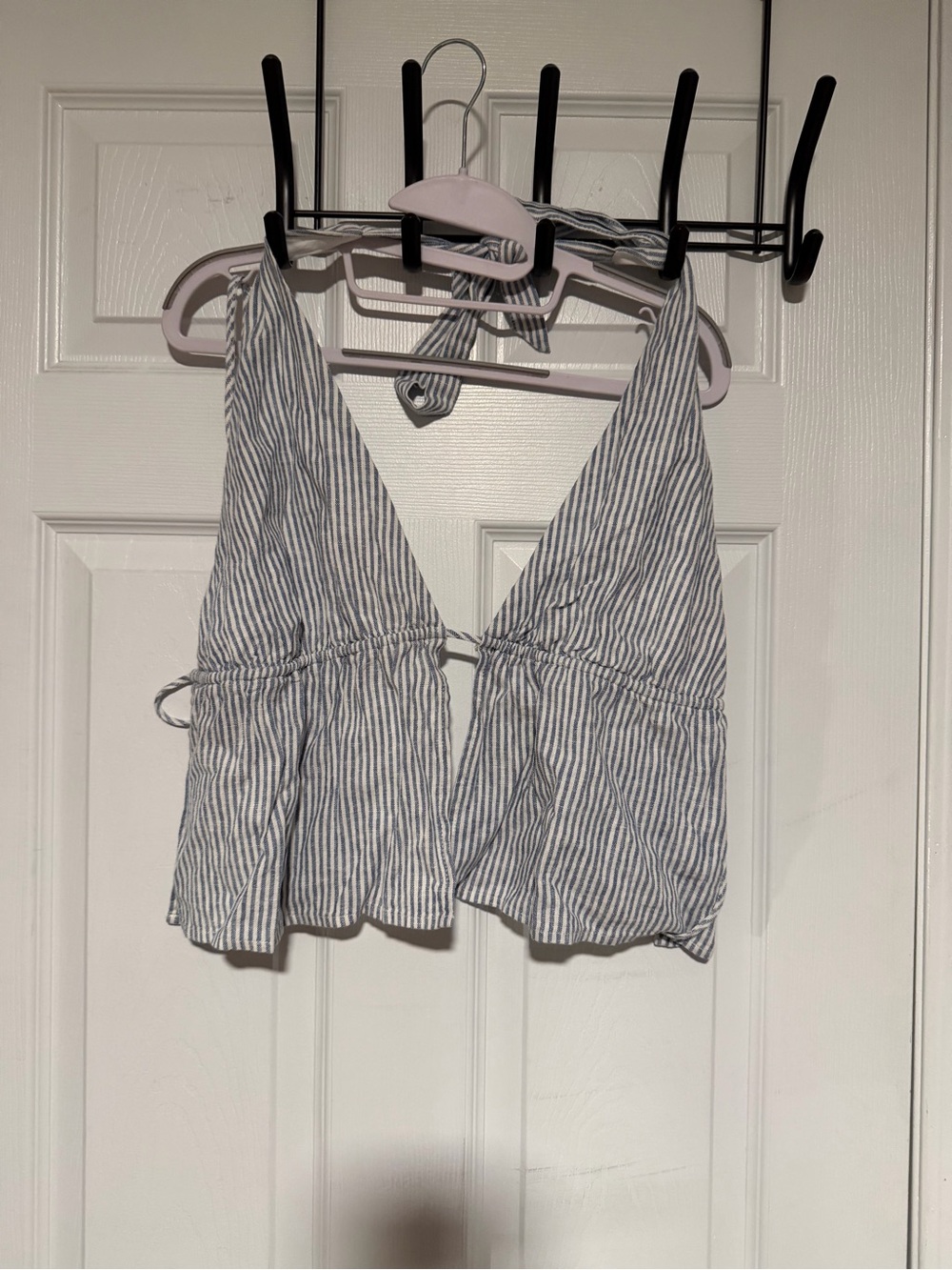 Garage Blue and White Striped Tie-Front Crop Top